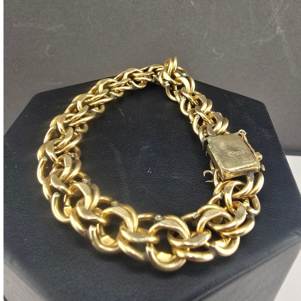 Vintage Estate Bracelet Gold Filled American Signed Double Link Curb Chain